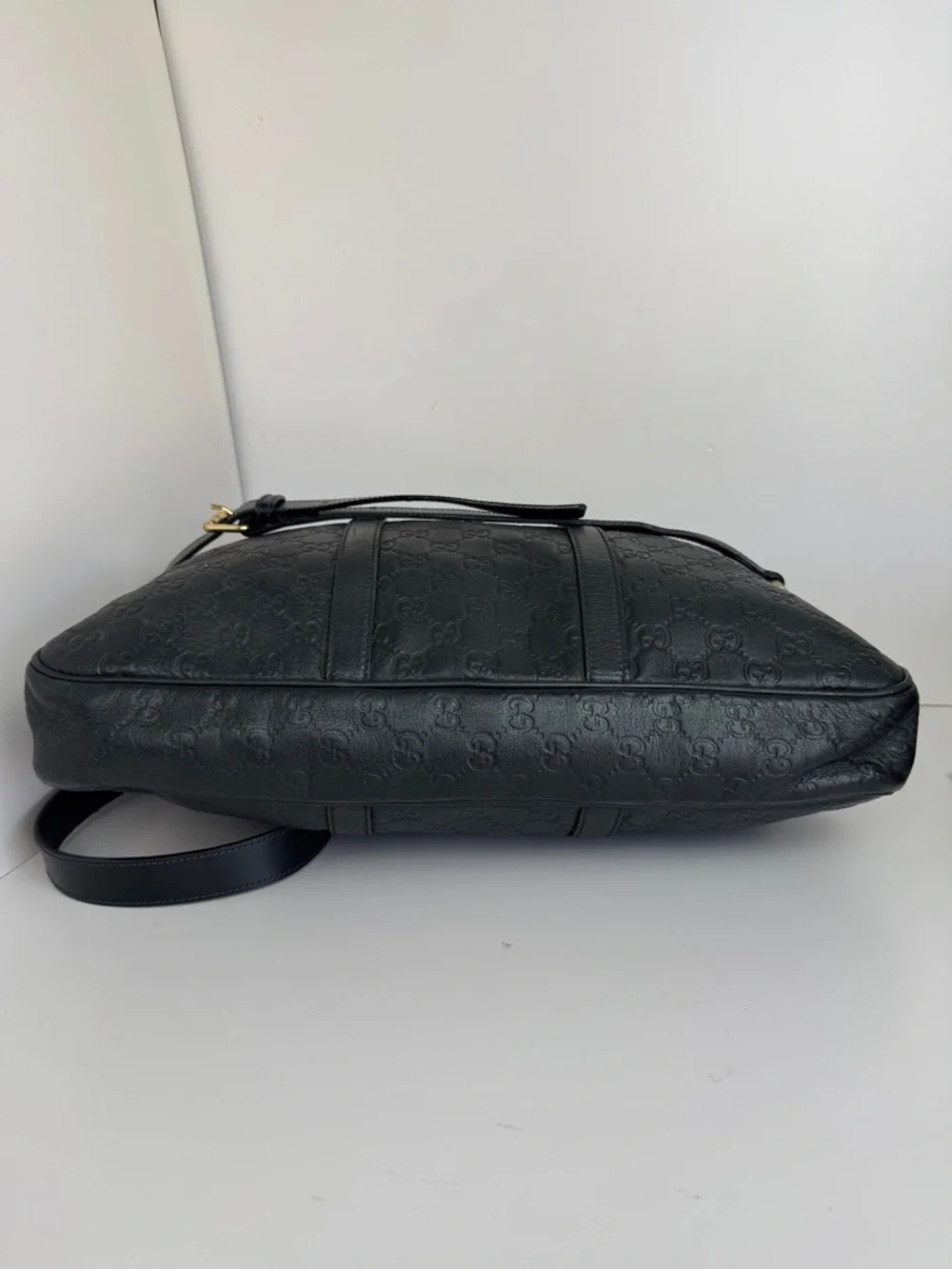 Gucci Black Embossed GG Leather Briefcase with Shoulder Strap